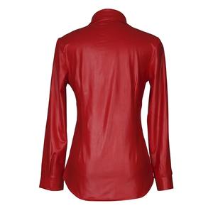 Trending OEM Women's PU Leather Shirts Wholesale Streetwear Fashion Shirts OEM Premium Winter Real Leather Shirt - Product Image 5