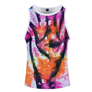 พรีเมี่ยมคุณภาพโลโก้ที่กําหนดเองผู้ชายออกกําลังกายTie Dye Tank Tops SLIM FIT GYM StringerเพาะกายSingletแขนกุดTeeเสื้อ - Product Image 5