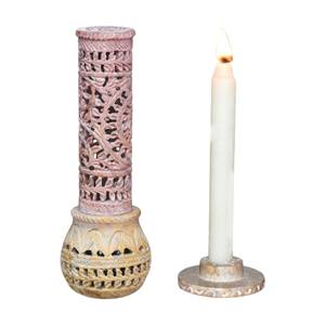 Quemador de incienso tallado de esteatita y soporte de palo con forma de torre para regalo religioso - Product Image 1