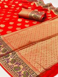 El último diseñador Pure Soft Banarasi Silk Weaving Border Saree de Fab Zone - Product Image 6