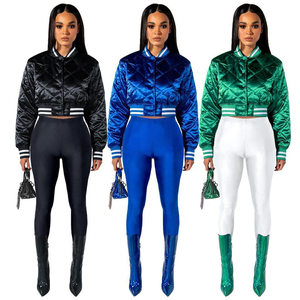 Custom Shiny Quilted Plaid Varsity <b>Jacket</b> Women Regular Genuine Leather Bomber Coat College Baseball Style Streetwear Breathable - Product Image 1