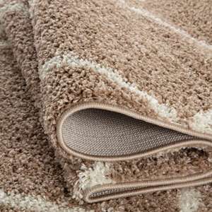 Alfombra Shaggy Beige Marroquí 520, Alfombra de Salón de Felpa Hecha a Máquina, Rectangular con Rayas Abstractas - Product Image 3