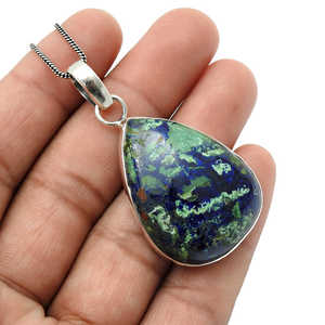 เครื่องประดับสไตล์โบโฮสุดน่ารัก มาพร้อมจี้พลอยอะซูไรต์มาลาไคต์ทรงลูกแพร์จากธรรมชาติ ทำจากเครื่องประดับเงินแท้ 925 - Product Image 3