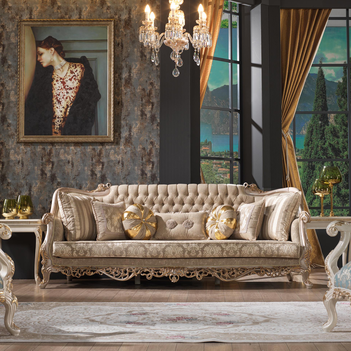 Длинная антикварная мебель во французском стиле для отеля, поставщик качественной мебели для дивана, Королевский диван, секционный диван