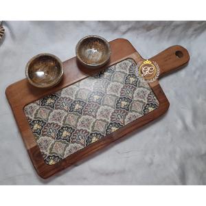 Juego de bandejas de madera de acacia para servir con plato de aperitivo impreso y tazón de patatas fritas y DIP juego de entretenimiento hecho a mano para fiestas de aperitivos - Product Image 2