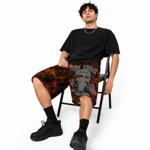 <b>Men's</b> Orange <b>Black</b> <b>Tie</b> Dye Shorts With Skull Print Elastic Waist Street Style Breathable Polyester Shorts - Product Image 6