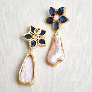 Boucles d'oreilles en laiton tendance pour l'exportation, en gros, avec perles et pierres naturelles brutes, design plaqué rhodium, style avant-gardiste, export en gros - Product Image 6