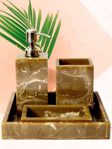 ชุดห้องน้ำเรซินรูบหินอ่อนสุดหรูชุดอุปกรณ์เสริม4ชิ้นพร้อมที่ใส่แปรงสีฟันถาดใส่สบู่ - Product Image 4