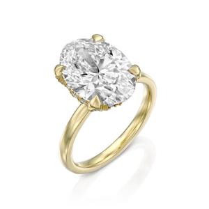 Bague de fiançailles en or jaune 18 carats avec diamant de laboratoire de 5,20 carats, taille ovale, halo caché, solitaire - Product Image 5
