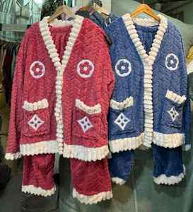 Nouvel ensemble de pyjama en laine à manches longues, coupe classique, haut uni, pantalon de survêtement chaud en velours côtelé pour femmes, poche latérale, vêtements d'hiver - Product Image 2