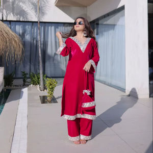 Traje Vintage de Terciopelo Natural Recto de Invierno TOP PENT BATVA 9000 con Bordado ZARI Enriquecido y Trabajo de Espejo Real - Product Image 4