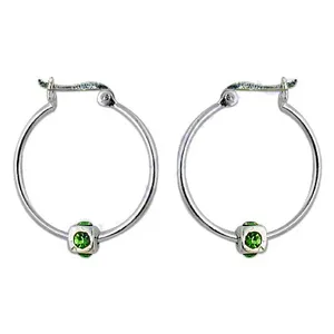 Boucles d'oreilles créoles tendance pour femmes, pierre précieuse verte, or 14 carats, matériau principal plaqué rhodium, motif religieux lune et étoile, or rose - Product Image 3