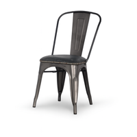 Chaise de salle à manger en métal de style bistro Akku Art Lix, assise en cuir véritable |   Meubles d'intérieur d'usine antiques noirs/naturels