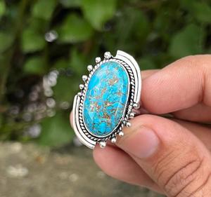 แหวนทองแดงเทอร์ควอยซ์ทำด้วยมือโบฮีเมียน925มินิมอลเครื่องประดับเงินสเตอร์ลิงเครื่องประดับสำหรับทุกวันของขวัญที่สมบูรณ์แบบขนาดตามสั่ง - Product Image 1