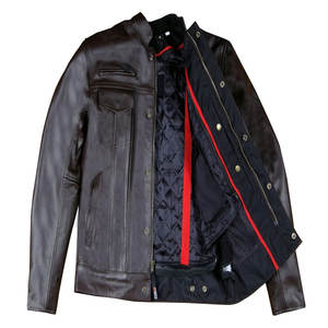 แจ็กเก็ตหนังวินเทจของผู้ชายคุณภาพพรีเมี่ยมดีไซน์ทนทานคอตั้งใส่ได้ทุกฤดูมีซิปซักด้านหน้า - Product Image 4