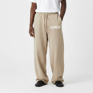 Pantalons de survêtement pour hommes en coton et polyester, poids lourd 320GSM, teinture unie, style rétro streetwear, décontracté, jambes larges, OEM/ODM - Product Image 1