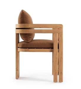 Modern Outdoor <b>Teak</b> Arm <b>Dining</b> <b>Chair</b> Natural Color Finish with Waterproof Fabric for Home and Hotel <b>Dining</b> - Product Image 3