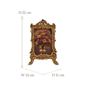 Marco de mesa adornado de latón antiguo con arte de ramo floral en diseño decorativo de estilo europeo clásico - Product Image 6