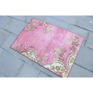 พรมตุรกี, พรมวินเทจขนาด 2.3x3 ฟุต, พรมขนสัตว์เปอร์เซียสีชมพู - Product Image 2