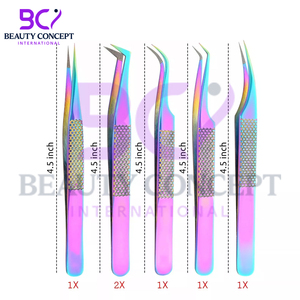 Rainbow Color 5-Piece Set High Quality Anti-Static 45-Degree Eyelash Extension Tweezers Multi-Functional Premium Grafting Beauty - Product Image 2