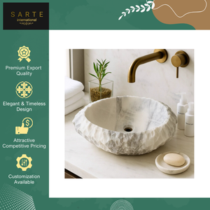 Lavabo mural en marbre de conception moderne, hautement écologique, bord brut, fait main, luxe, en pierre naturelle, pour la maison - Product Image 2