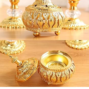 Akhand Diya de metal dorado, lámpara de aceite de latón con cubierta de vidrio y Pomo para Pooja a precio mayorista - Product Image 2