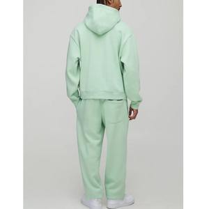 OEM เซ็ตผ้าฝ้าย100% 2ชิ้นของผู้ชายชุดแบบมีฮู้ดพิมพ์โลโก้แบบออกแบบได้ตามที่ต้องการลายไหล่โอเวอร์ไซส์ลายน้ำหนักสีพื้น - Product Image 6