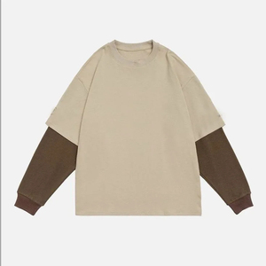 เสื้อยืดคุณภาพสูงผ้าฝ้ายหนานุ่มทรงหลวมแบบดิสเทรส แขนเสื้อคู่ทรงบ็อกซี่ เสื้อยืดสั่งทำพิเศษสำหรับผู้ชาย - Product Image 6