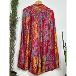 Vintage Boho Pyjama Aus Recycelter Seide Bequeme Nachtwsche Mit Kordelzug Und Weiten Beinen Entspannte Strandkleidung - Product Image 1
