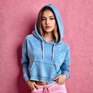 Sudaderas con capucha lavadas con ácido de calidad superior para mujer, Sudadera con capucha estampada personalizada con patrón sólido y decoración de diamantes de imitación para invierno, venta al por mayor - Product Image 1