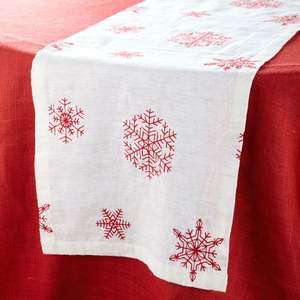 Modern farmhouse linen <b>table</b> <b>runners</b> with rustic embroidery work enhancing dining <b>table</b> warmth cozy homes - Product Image 3