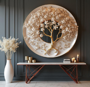 Magnifique arbre floral rouge et blanc dans un cadre en métal doré. Disponible à prix de gros. - Product Image 5