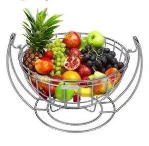 Panier à fruits en acier noir avec revêtement en poudre, utilisé pour la restauration, comptoir, rangement décoratif, panier à fruits, légumes et pain avec support en bois - Product Image 6