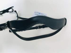 Cheval Double Bride Anatomique Coupe Arrière Casque Noir Verni Blanc Dressage - Product Image 5