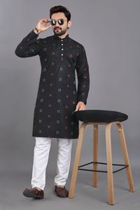 Nueva Presentación de festivales de tela de algodón especial Kurta de hombre con pijama para la venta en línea - Product Image 5