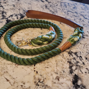 Handmade Dog <b>Leash</b> With Leather (Green) - Product Image 1