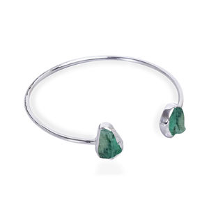 Natural Emerald Raw Gemstone <b>Bangle</b> Sterling Silver 8-10mm Collet <b>Set</b> Fashion Jewelry <b>Bangles</b> For Womens - Product Image 1