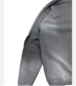 Venta al por mayor de moda OEM/ODM Streetwear Sudadera con capucha gris Sun Fade Distressed Drop Shoulder Sudaderas con capucha para hombre - Product Image 5