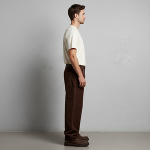 Pantalon de travail en coton 100% brun chocolat de poids moyen, coupe ample surdimensionnée pour homme, jambe large, double genouillère, taille mi-haute, logo personnalisé - Product Image 3