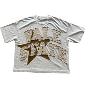 T-shirt femme en coton épais Vintage délavé à l'acide Logo en détresse imprimé pierre surdimensionné court personnalisé noir Design solide - Product Image 1