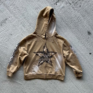 Nueva Sudadera con Capucha de Felpa Francesa de Algodón con Parche Bordado, Estilo Vintage Hip Hop Urbano, Corte Recortado - Product Image 3