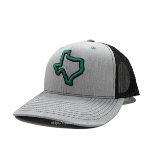 Gorras deportivas de camionero de Texas en gris brezo y negro al por mayor, gorras de camionero de moda con logotipo verde 3D personalizado, venta al por mayor - Product Image 2