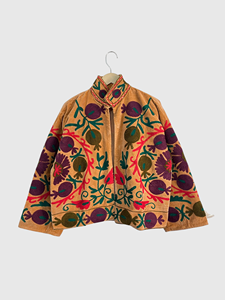 Veste florale brodée à la main, col mandarin, manches longues, coton, style Prairie Chic, vêtements d'automne pour femmes adultes - Product Image 1