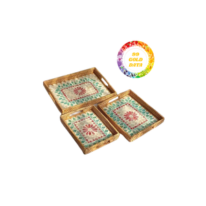 Bandeja de ratán ecológica hecha a mano con incrustaciones de perlas, cesta de almacenamiento para sala de estar decorativa Natural para el hogar - Product Image 3