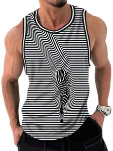 Men's Vintage Stripe 3D Printed Summer Tank Tops Quick Dry Breathable Summer Sports <b>Vest</b> Loose Casual Knitted Tees Clothes - Product Image 5