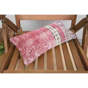 Multicolor Kilim Patchwork Wool Pillow 8x16 Inch Decorative Accent <b>Cushion</b> with Vintage <b>Fluffy</b> Leaves Pattern Woven Technique - Product Image 5