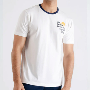Camisetas de algodón 100% de alta calidad para hombres, estampado personalizado transpirable, patrón de letras de marca con ribete de contraste, tela de estambre - Product Image 1