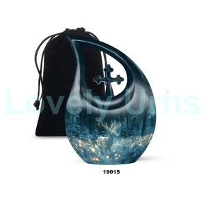 Large Aluminium Deer Tear Drop Funeral Urn for Human Ashes Cross Cremation Urn With Free <b>Velvet</b> <b>Bag</b> - Product Image 1