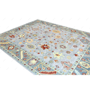 Alfombra de área de lana con patrón Floral Oushak hecha a mano moderna, alfombras lavables de pared a pared con técnicas tejidas para el hogar de lujo en forma de rectángulo - Product Image 5