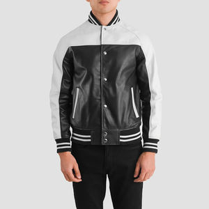 Veste universitaire personnalisée pour hommes avec logo Vestes Letterman en laine mélangée et à manches en cuir OEM ODM Vêtements de sport pour collège et lycée - Product Image 4